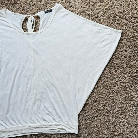 Venus Short Sleeve Top Cold Shoulder Tie Neutral Shirt Blouse Large L Solid - Picture 7 of 12